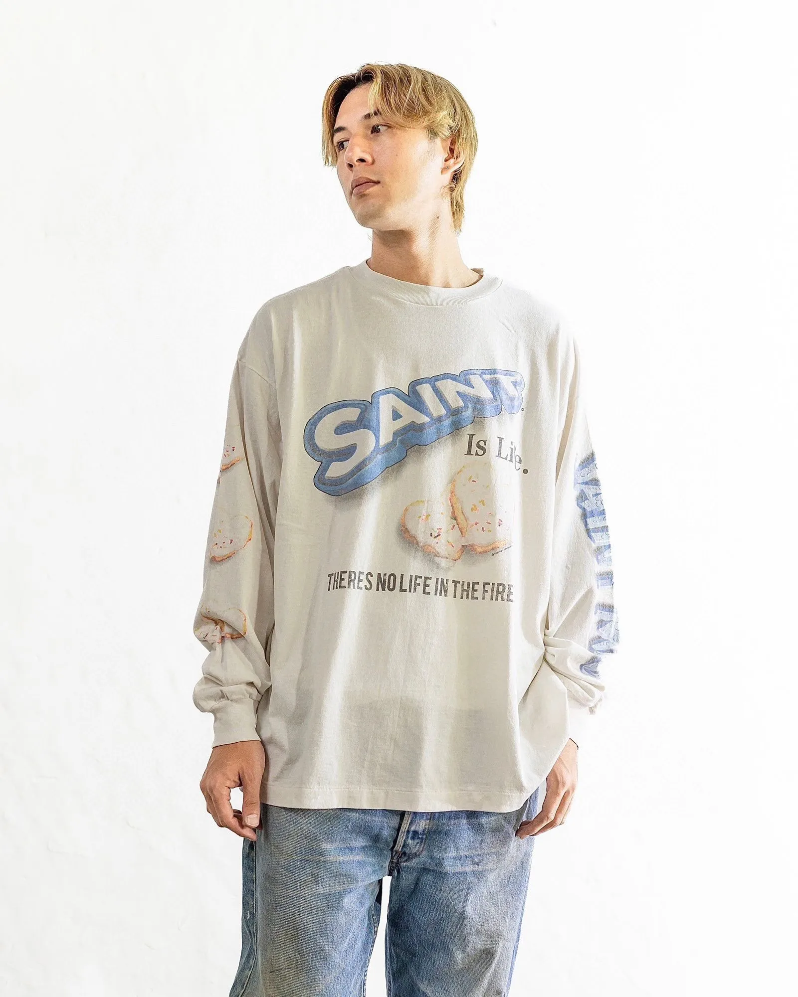 SAINT Mxxxxxx HEART COOKIES L/S TEE/WHT Love Oreo printed long sleeves Off-white S-XL Customized co-branded main mark/wash mark Correct version Ready-made garments washed and distressed VINTAGE feeling Top-notch printing technology Perfect restoration